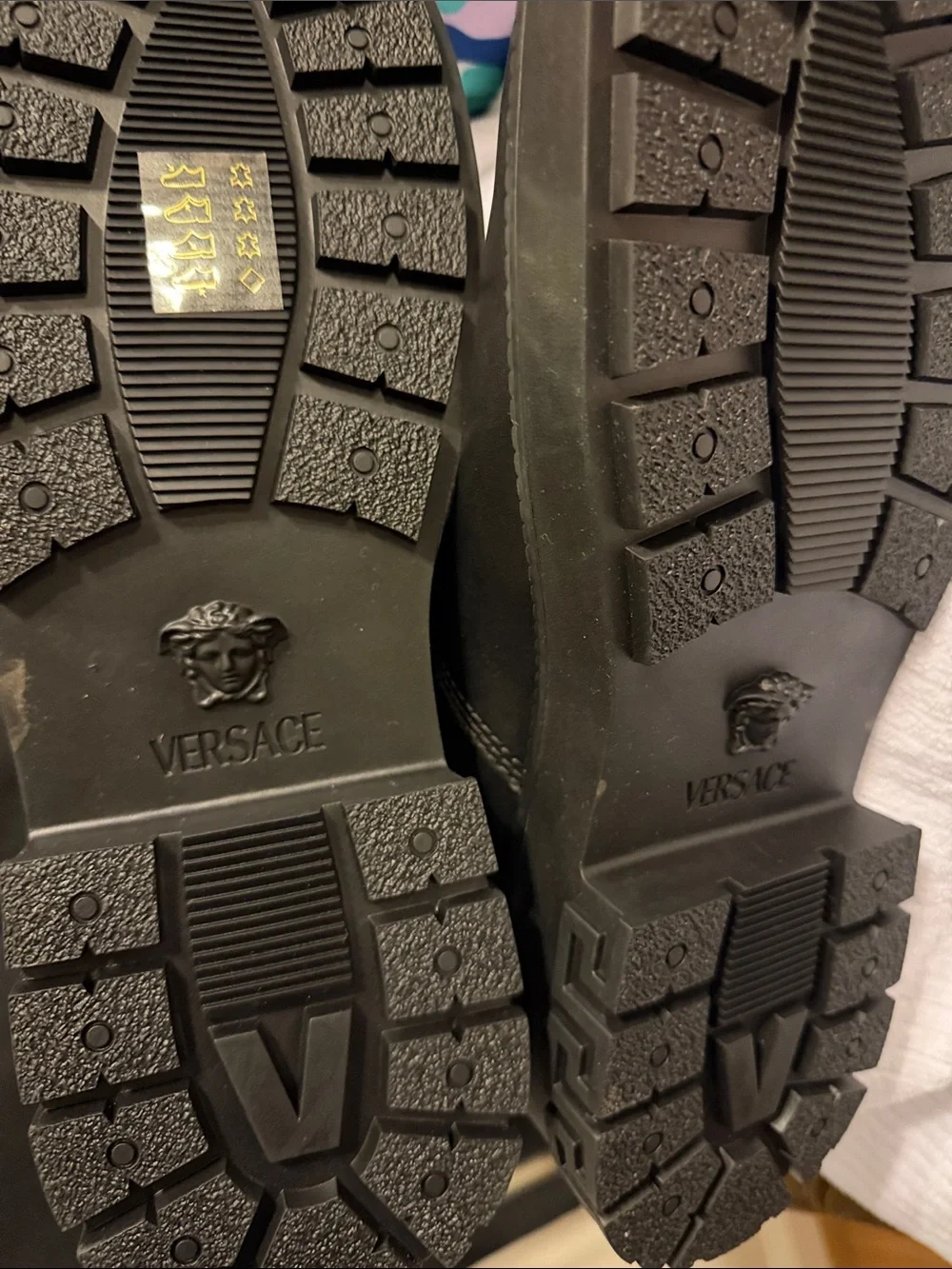 Versace Black Leather Buckle Chelsea Boot with Greek Key Sole